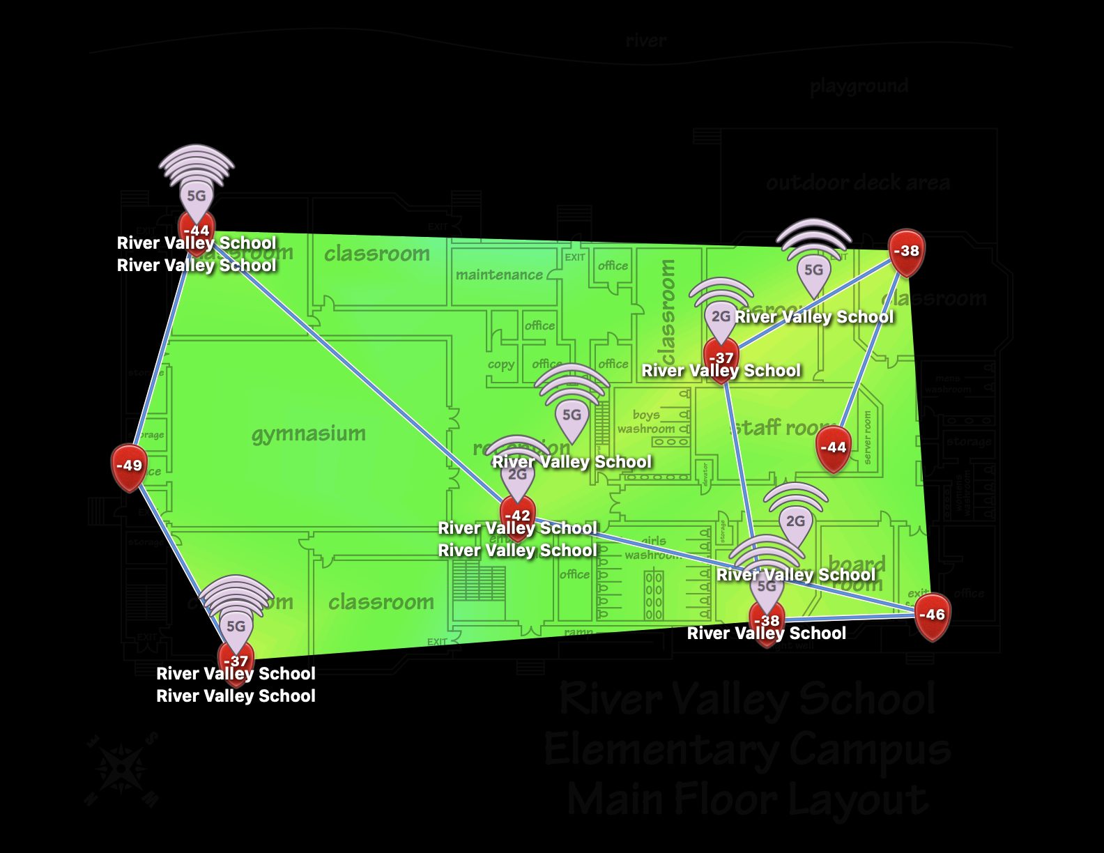 Main Floor signal strength heatmap, post-installation